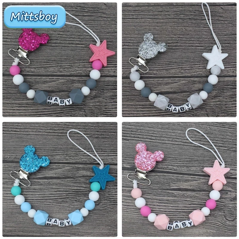 Baby Pacifier Clip - NUOVO nome personalizzato braccialetto massaggiagengive per